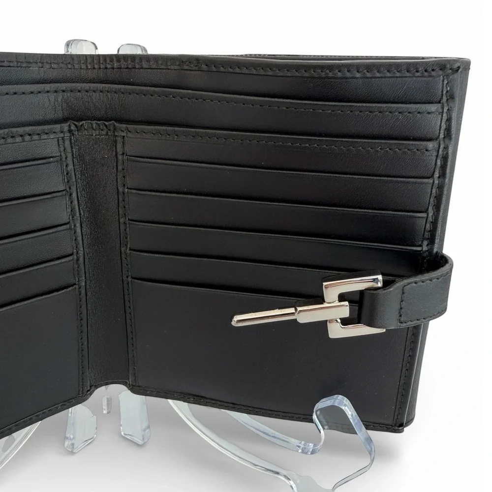 Gucci Vintage GG Canvas Black Leather Piston Clasp Bifold Wallet Made in Italy - Picture 8 of 12